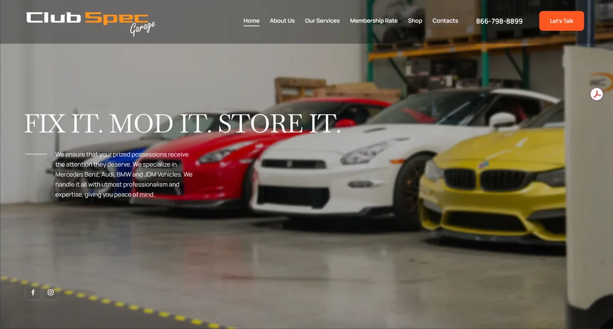 clubspecgarage.com screenshot